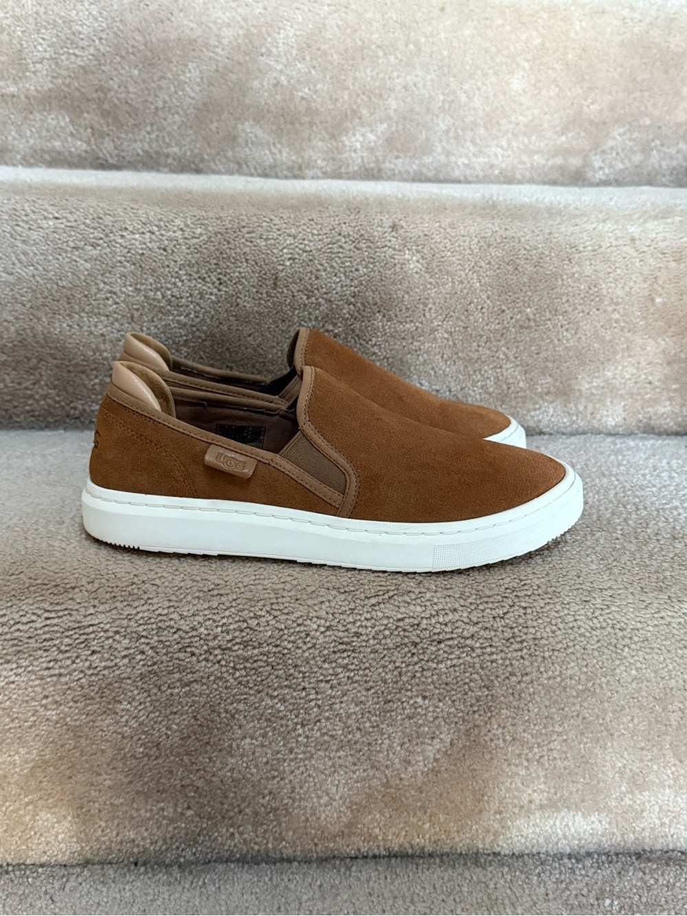 UGG Men's Alameda Brown Suede Slip-On Sneakers with White Sole